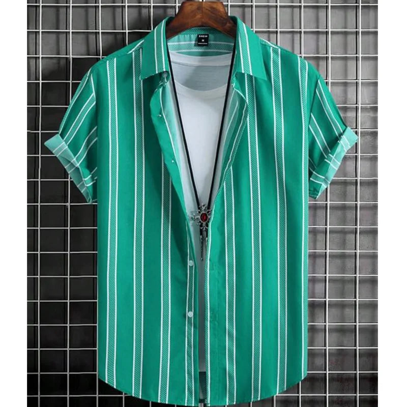 Noxwear - Hawaiian Shirts For Men 3d Stripe Print High-Quality Men'S Clothing Loose Oversized Shirts And Blooms Summer Casual Short Sleeve