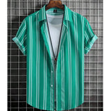 Noxwear - Hawaiian Shirts For Men 3d Stripe Print High-Quality Men'S Clothing Loose Oversized Shirts And Blooms Summer Casual Short Sleeve