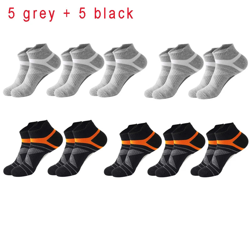 Noxwear - 5 Pairs High Quality Socks Men Summer Outdoor Casual Cotton Socks Short Breathable Black Ankle Socks Run Sports Socks Size 38-45