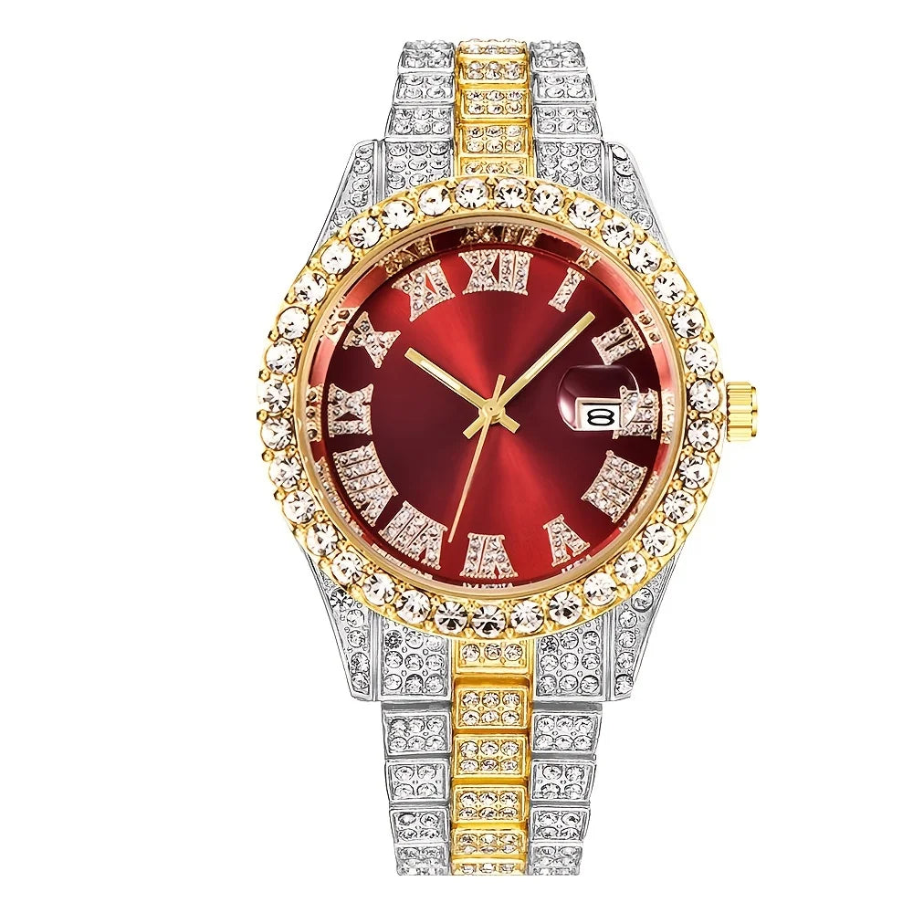 Noxwear - Mens Hip Hop Watch VintagInspired Retro Quartz Timepiece with Oversized Rhinestone Dial and Durable Stainless Steel Band for Men