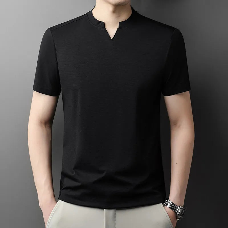 Noxwear - Korean Men's Casual and Fashionable Small V-neck Solid Color Short Sleeved T-shirt Comfortable Summer Versatile Top