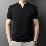 Noxwear - Korean Men's Casual and Fashionable Small V-neck Solid Color Short Sleeved T-shirt Comfortable Summer Versatile Top