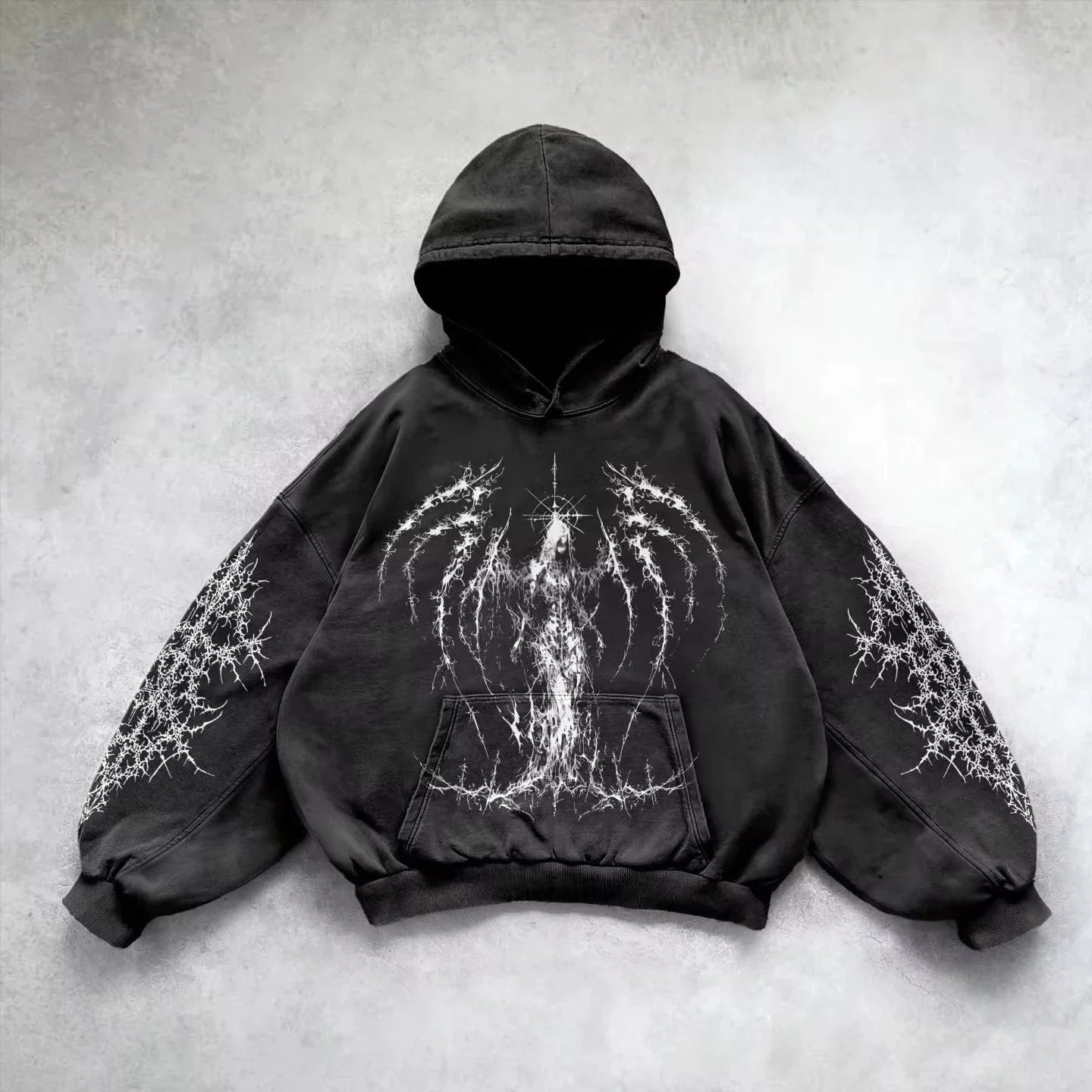 Noxwear - 6xl Retro Gothic Evil Angel Print Hip Hop Hoodie for Men Y2k Punk Casual Loose Pullover Women Streetwear Sweatshirt Hoodies