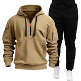 Noxwear-Men new autumn and winter multi-pocket zipper long-sleeved hoodie + sports and leisure pants two-piece fitness jogging suit