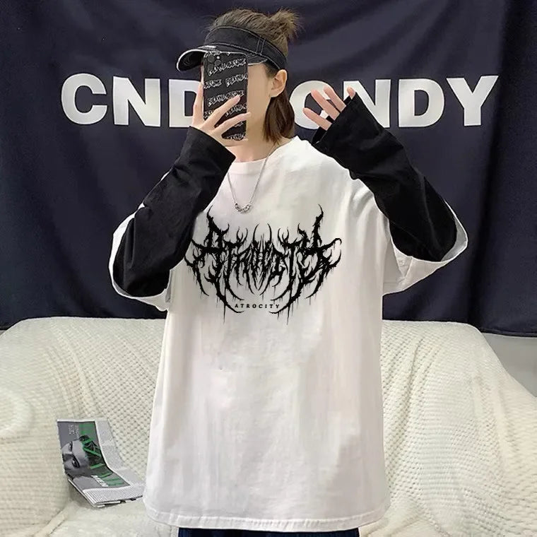 Noxwear - Atrocity Print Fake Two Long Sleeve Tee