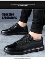 Noxwear - New Shoes for Men Genuine Leather Casual Shoes Spring Autumn Cool Black Flat Skateboard Shoes Youth Fashion Slip-on Sneakers