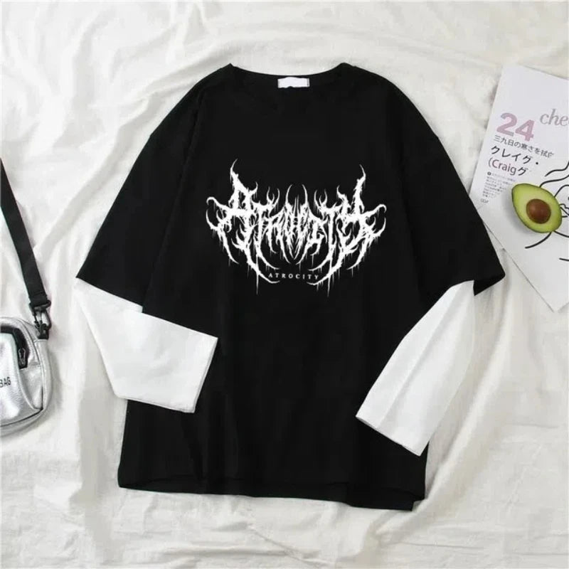 Noxwear - Atrocity Print Fake Two Long Sleeve Tee