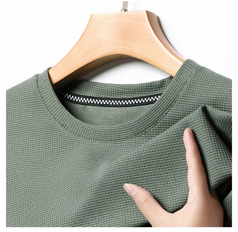 Noxwear - New Summer Waffle Round Neck Short Sleeved T-shirt for Men's Short Sleeved Top