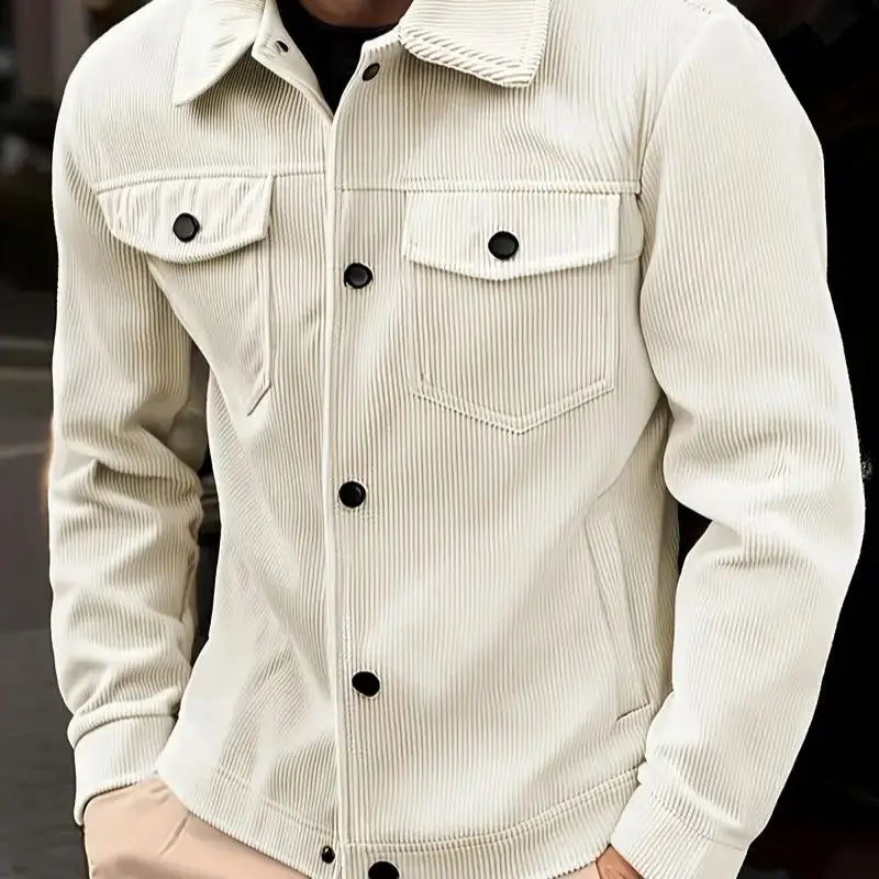 Noxwear - Men's Corduroy Jacket Fashion Casual Solid Color Versatile Top Outerwear for All Occasions