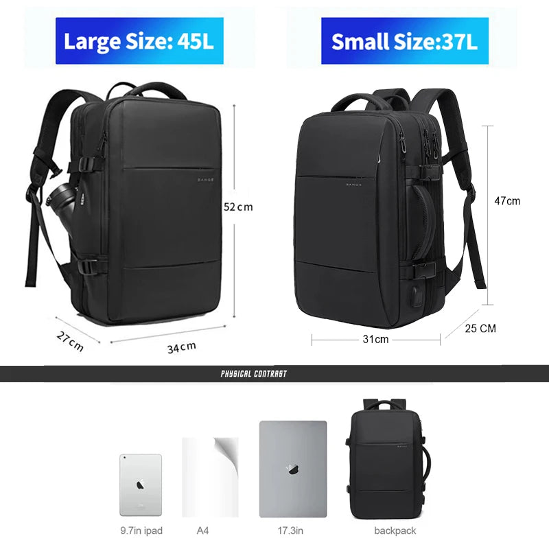 Noxwear - Bange Travel Backpack, Backpack School Expandable USB Bag Large Capacity 17.3 Laptop Waterproof