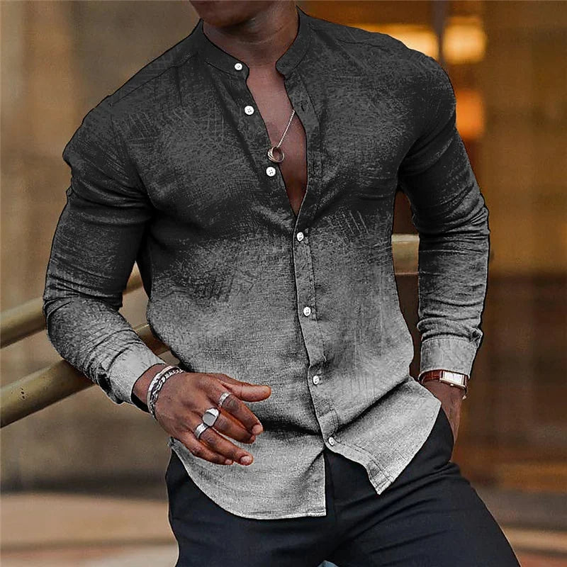 Noxwear - 2024 New Gray Shirt  Casual Hawaiian Shirt  Collar Long Sleeve  Sleeve Shirt Fashion Trend Tops Club Party Beach Street Shirt