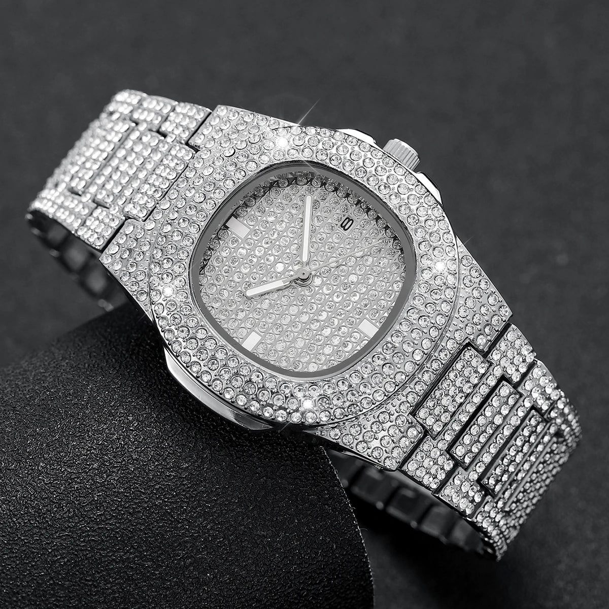 Noxwear - Luxury Full Diamond Men's Stainless Steel Watches Male Sports Quartz Wristwatch with Calendar
