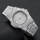Noxwear - Luxury Full Diamond Men's Stainless Steel Watches Male Sports Quartz Wristwatch with Calendar