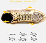 Noxwear - Men's Boots Nightclubs Fashiona Sequins With Diamonds Gold Leather Boots Trendy High Top Sports Casual Shoes Large Size 38-48