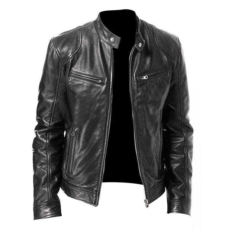 Noxwear - Motorcycle Leather Jackets Man Casual Fashion Motorcycle Coat Slim Fit Lapel PU Jackets Autumn Anti-wind Leather Coat Male