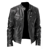 Noxwear - Motorcycle Leather Jackets Man Casual Fashion Motorcycle Coat Slim Fit Lapel PU Jackets Autumn Anti-wind Leather Coat Male