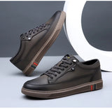 Noxwear - New Shoes for Men Genuine Leather Casual Shoes Spring Autumn Cool Black Flat Skateboard Shoes Youth Fashion Slip-on Sneakers