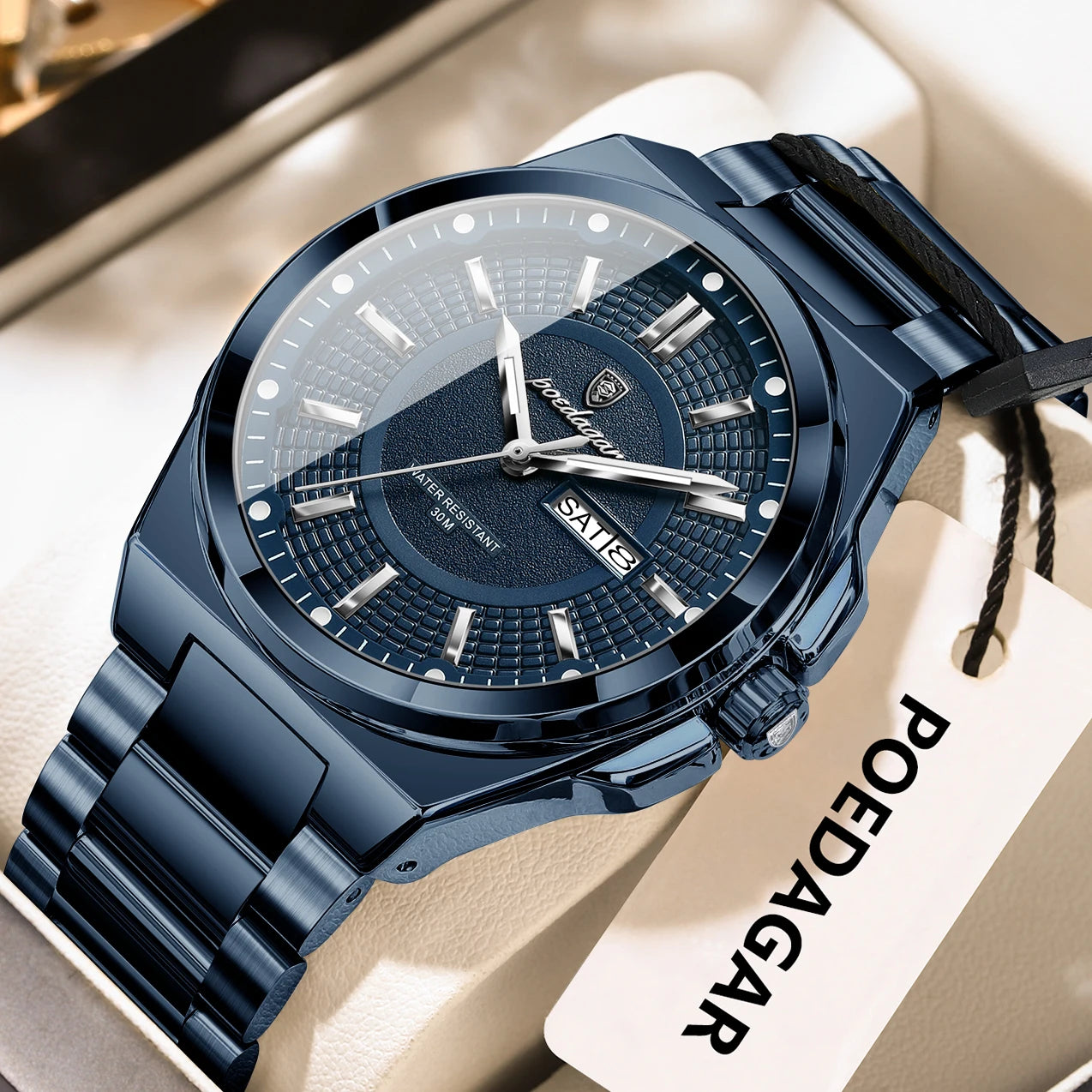 Noxwear - POEDAGAR Sport Original Men Clock Quartz Date Week Luxury Man Wristwatch Waterproof Luminous Stainless Steel Men's Watches Reloj