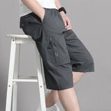 Noxwear - Mens Cargo Shorts Knee Pants Zipper Pocket Summer Cotton Shorts Climbing Jogger Elastic Waist Sports Wear