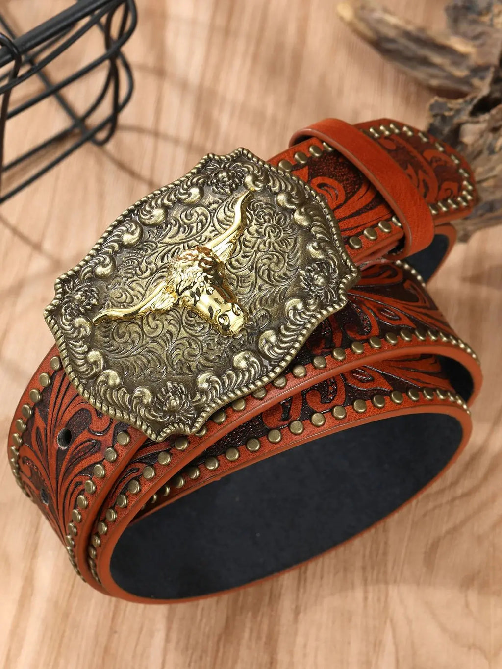 Noxwear - Western Cowboy Belt Cowhead Big Plate Buckle Trend Retro Belt Punk Style Pu Leather Belt