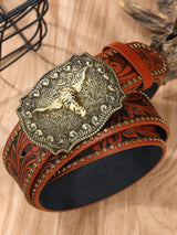 Noxwear - Western Cowboy Belt Cowhead Big Plate Buckle Trend Retro Belt Punk Style Pu Leather Belt