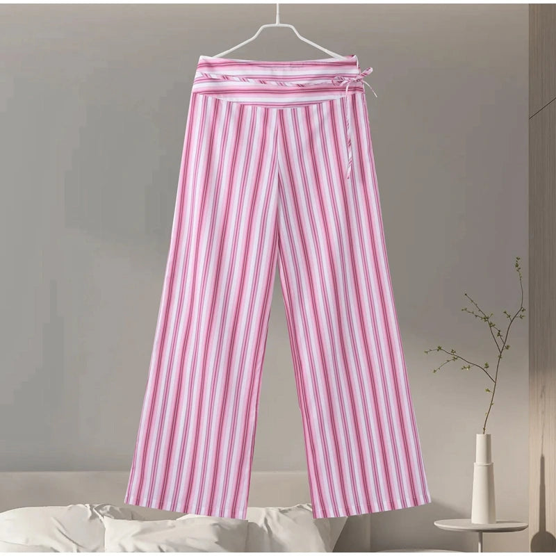 Noxwear Striped Lace Up Vest Pants Set Women Sleeveless Backless Top High Waisted Trousers Sets Female 2026 New Lady Streetwear Outfit