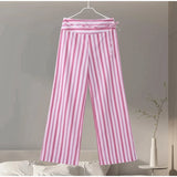Noxwear Striped Lace Up Vest Pants Set Women Sleeveless Backless Top High Waisted Trousers Sets Female 2026 New Lady Streetwear Outfit