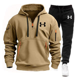 Noxwear-Men new autumn and winter multi-pocket zipper long-sleeved hoodie + sports and leisure pants two-piece fitness jogging suit