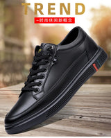 Noxwear - New Shoes for Men Genuine Leather Casual Shoes Spring Autumn Cool Black Flat Skateboard Shoes Youth Fashion Slip-on Sneakers