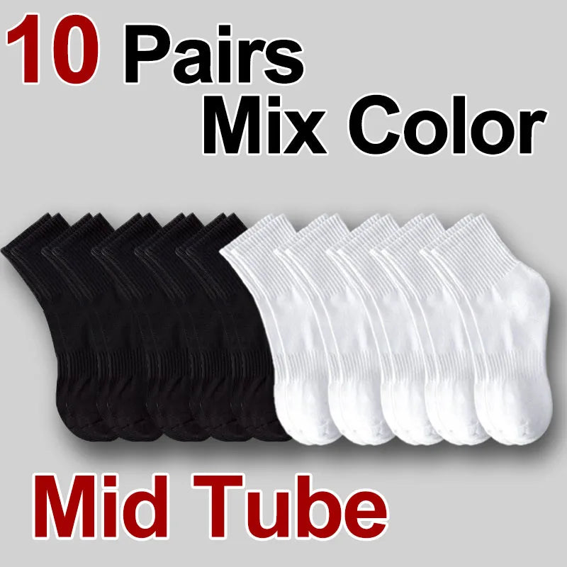Noxwear - 5/10/20 Pairs Neutral Solid Color Round Neck Socks Spring Autumn Sweat Absorbing Breathable Comfortable All-season Sports Socks