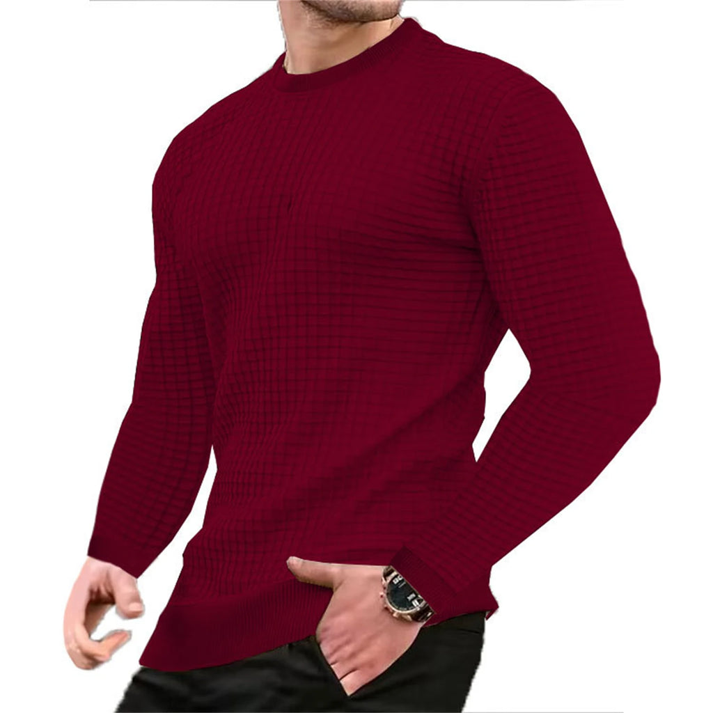Noxwear - Men's coat fashion small check Waffle youth round neck jacquard check hoodie