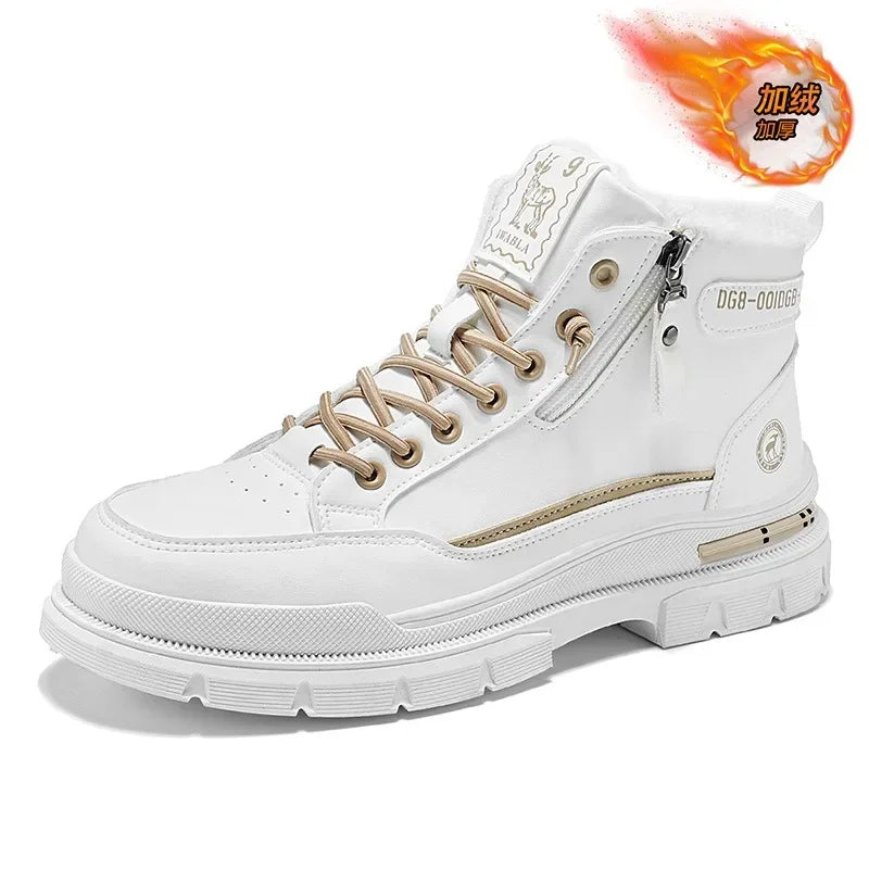 Noxwear - Winter Mens Warm Ankle Boots Fashion Versatile White Leather Shoes Outdoor Non-slip Sneakers for Man Motocycle Snows Boots Botas