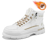 Noxwear - Winter Mens Warm Ankle Boots Fashion Versatile White Leather Shoes Outdoor Non-slip Sneakers for Man Motocycle Snows Boots Botas