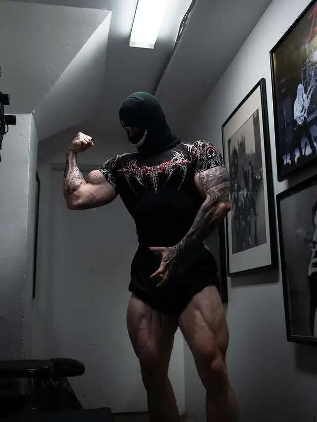 Noxwear - GYM T-shirt Men's Dark Gothic Print Muscle Tee  High Elasticity And Quick Drying Exercise For Bodybuilding Training 2025 Summer