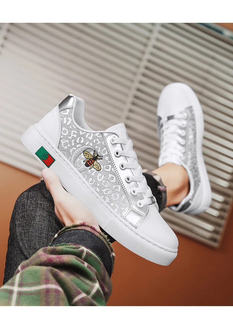 Noxwea - New Shoes for Men Leather Casual Shoes Trend Flat Skateboard Shoes Youth Street Cool Lace-up Sneaker