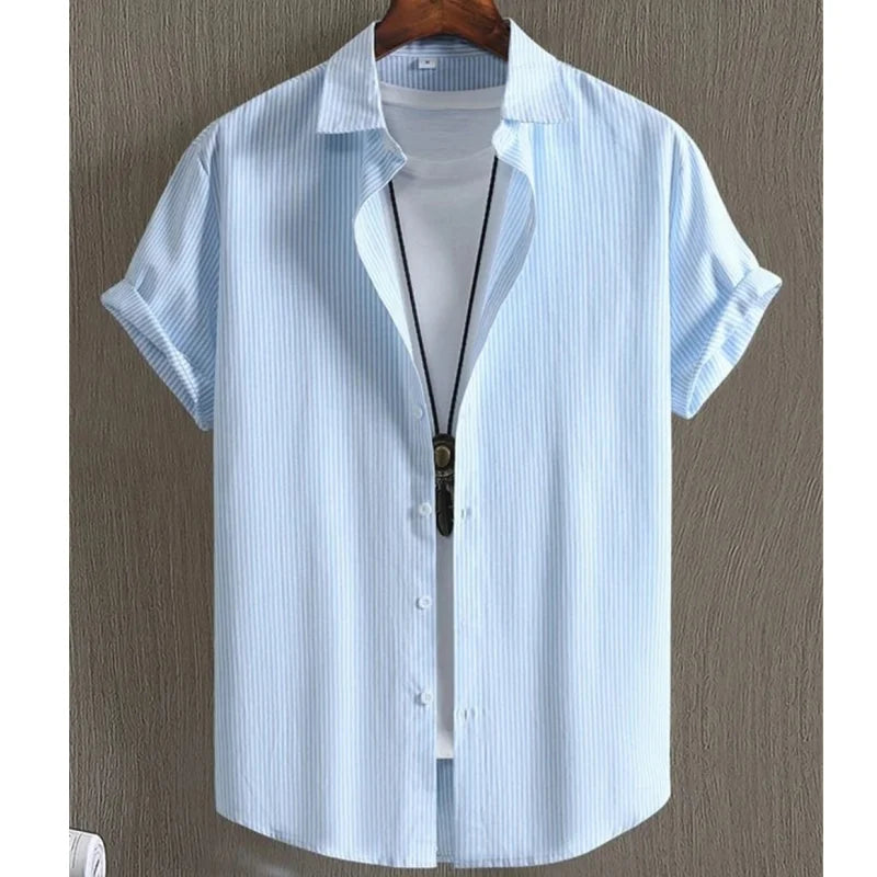 Noxwear - Hawaiian Shirts For Men 3d Stripe Print High-Quality Men'S Clothing Loose Oversized Shirts And Blooms Summer Casual Short Sleeve