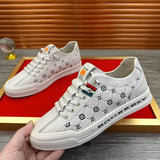 Noxwear - European New Shoes for Men Genuine Leather Casual Shoes Trend Print Flats Skateboard Shoes Youth Street Sneakers