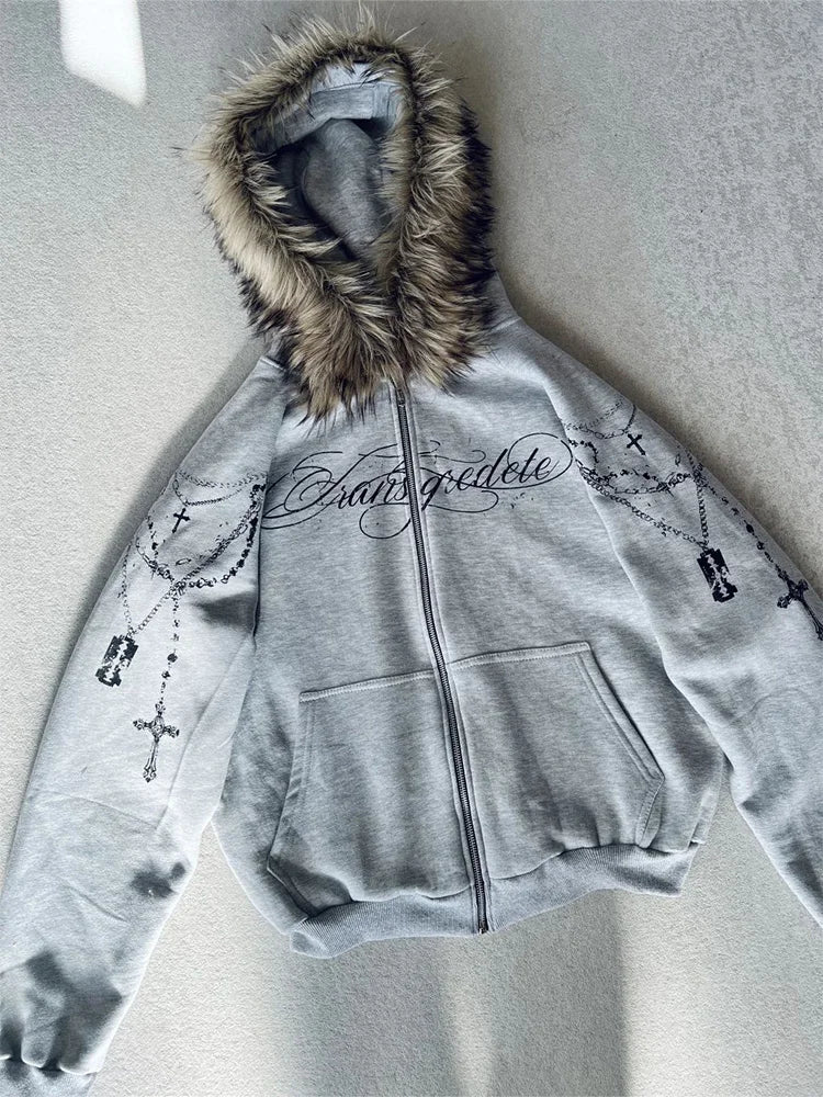 Noxwear - Gothic Punk Faux Fur Hooded Jacket