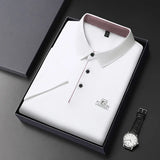 Noxwear - New Men's Business Casual Short Sleeved Shirt with Badge Solid Color Polo Shirt Fashionable Breathable Comfortable Versatile Top
