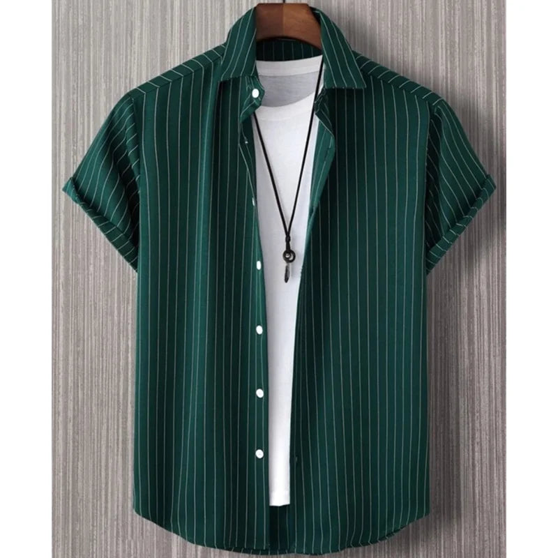 Noxwear - Hawaiian Shirts For Men 3d Stripe Print High-Quality Men'S Clothing Loose Oversized Shirts And Blooms Summer Casual Short Sleeve