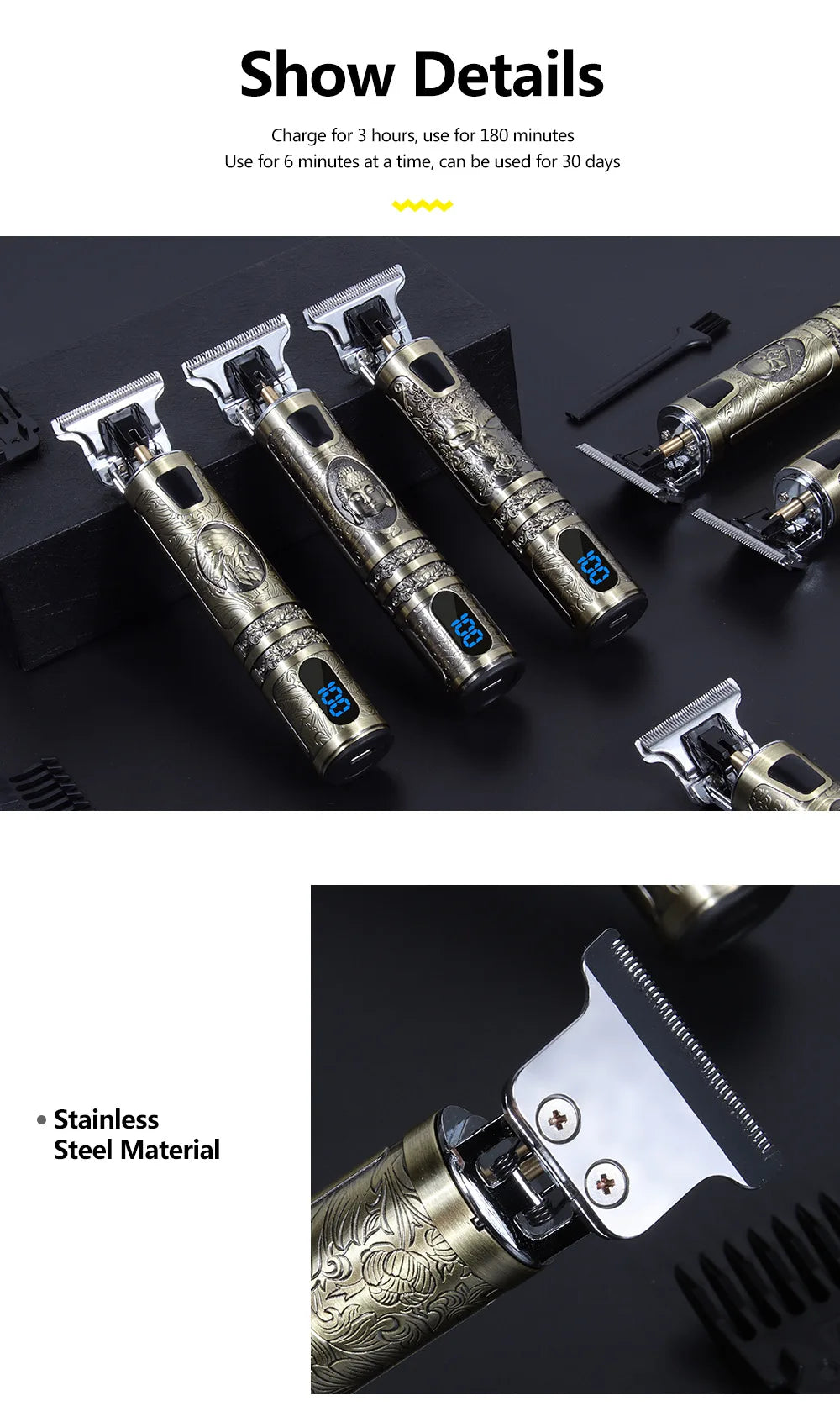 Noxwear - T9 LCD Electric Hairdresser Oil Shaving Head Electric Pusher Carving