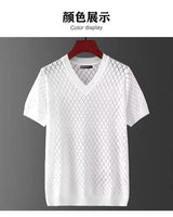 Noxwear - Men's Ice Silk Hollow V-neck T-shirt Top Summer Cool Thin Style Chicken Heart Short Sleeves Knitted Top