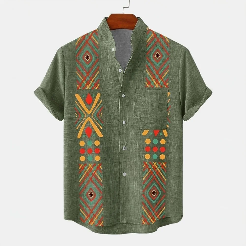 Noxwear - Vintage pattern print, fashionable men's short sleeved shirt, loose top, outdoor street, casual and comfortable