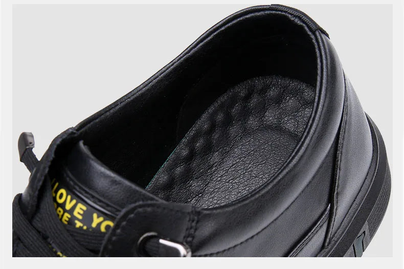 Noxwear - New Shoes for Men Genuine Leather Casual Shoes Spring Autumn Cool Black Flat Skateboard Shoes Youth Fashion Slip-on Sneakers