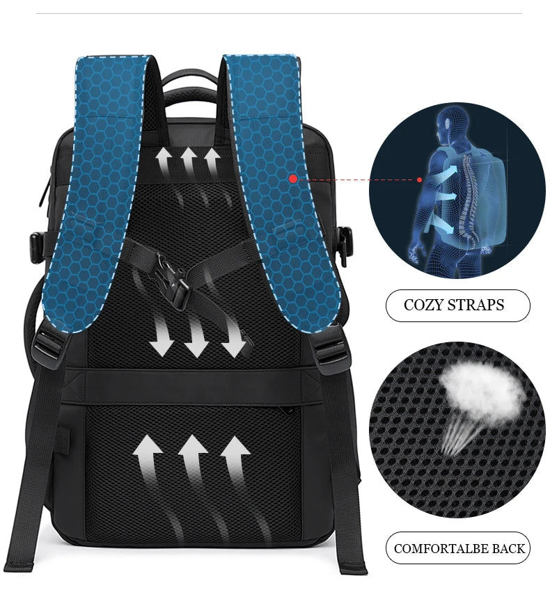 Noxwear - Bange Travel Backpack, Backpack School Expandable USB Bag Large Capacity 17.3 Laptop Waterproof