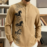 Noxwear - New men's casual fashion street men's 3D horse print shirt with collar and long sleeved top men's long sleeved shirt
