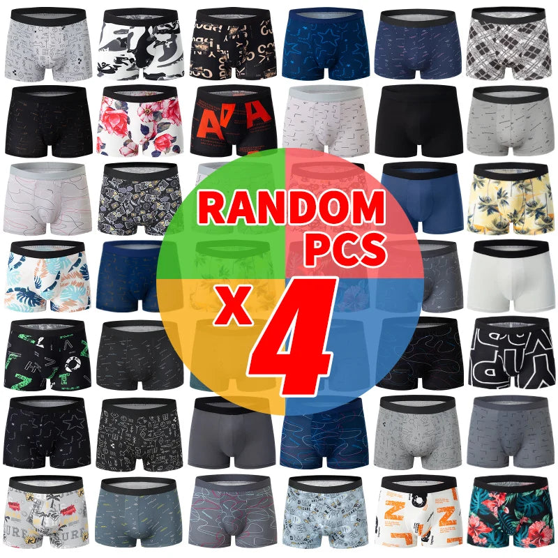 Noxwear - 4/10piece Men's European And American Size Printed Fashionable Underwear Comfortable Plus Size Boxer Shorts Casual Sports Shorts