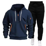 Noxwear-Men new autumn and winter multi-pocket zipper long-sleeved hoodie + sports and leisure pants two-piece fitness jogging suit