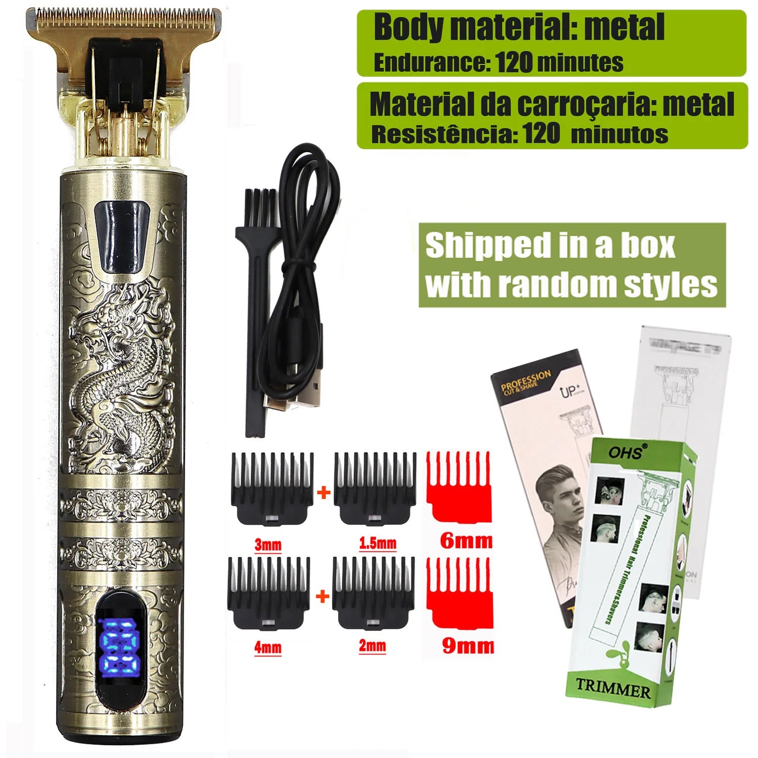 Noxwear - T9 Hair Clipper Repair Beard Shaving Body Hair Trimmer Clippers Electric Machine Men Haircut Machine 0mm Barber Shaver