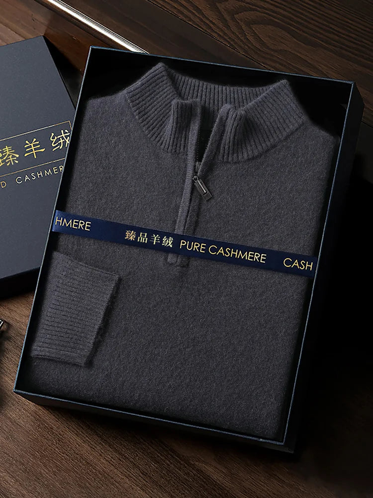 Noxwear - CHICUU Men's 100% Cashmere Sweater Zipper Pullover Mock Neck Long Sleeve Basic Cashmere Knitwear Autumn Winter Clothing Tops
